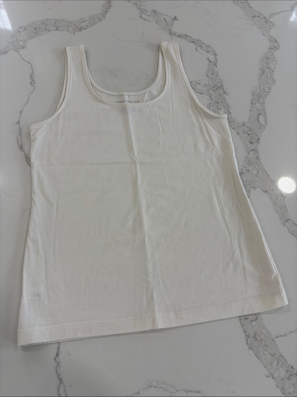 Ann Taylor White Stretch Cotton Knit Scoop Tank Top Size Small